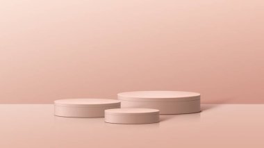 Soyut asgari sahne. Yumuşak malzeme tabanlı minimal podyum. Yumuşak podyum sahneleri ve kapakları yuvarlak ve kare şeklinde altın kaplamalı ürün sergi platformu. 