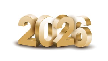 3D altın, beyaz ve siyah 2026 Şeffaf, beyaz ve siyah arkaplan vektör çizimi üzerine mutlu yeni yıl mektupları. 2026 3d metin vektörü 