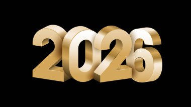 3D altın, beyaz ve siyah 2026 Şeffaf, beyaz ve siyah arkaplan vektör çizimi üzerine mutlu yeni yıl mektupları. 2026 3d metin vektörü 
