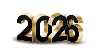 3D altın, beyaz ve siyah 2026 Şeffaf, beyaz ve siyah arkaplan vektör çizimi üzerine mutlu yeni yıl mektupları. 2026 3d metin vektörü 