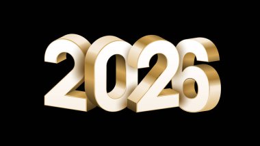 3D altın, beyaz ve siyah 2026 Şeffaf, beyaz ve siyah arkaplan vektör çizimi üzerine mutlu yeni yıl mektupları. 2026 3d metin vektörü 