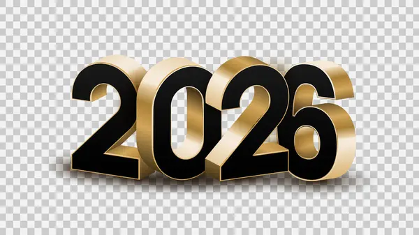 3D altın, beyaz ve siyah 2026 Şeffaf, beyaz ve siyah arkaplan vektör çizimi üzerine mutlu yeni yıl mektupları. 2026 3d metin vektörü 