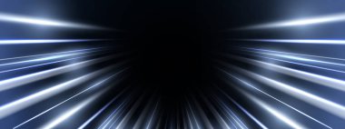 Modern soyut yüksek hızlı hareket. Karanlık arka planda hareket bulanıklığı olan dinamik hareketli ışık izleri. Panoramik yüksek hız teknolojisi kavramı, ışık soyut arkaplan. 