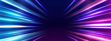 Modern soyut yüksek hızlı hareket. Karanlık arka planda hareket bulanıklığı olan dinamik hareketli ışık izleri. Panoramik yüksek hız teknolojisi kavramı, ışık soyut arkaplan. 