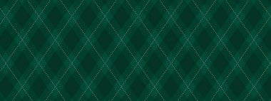 Argyle Vektör Deseni. Noel arkaplanı. Golf Tekstil Yazdırma. Altın Aksanlı Zümrüt Elmaslar. Kusursuz Desensiz Döşeme.