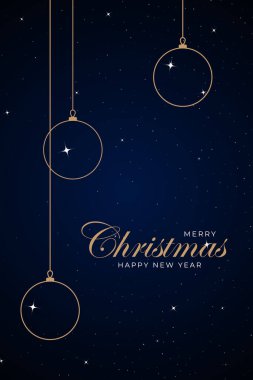 Mutlu Noeller ve mutlu yıllar. Altın Noel ağacı arkaplanlı tebrik kartı ya da davetiye şablonu. Lüks noel davetiyesi sanat deco tasarım vektörü.