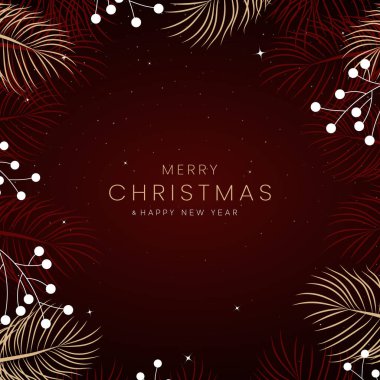 Mutlu Noeller ve mutlu yıllar. Altın Noel ağacı arkaplanlı tebrik kartı ya da davetiye şablonu. Lüks noel davetiyesi sanat deco tasarım vektörü.