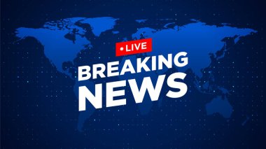 Dünya 'nın arka planında son dakika haberi. Flaş haber renkli promosyon şablonu. Flaş Haber etiketi vektörü. Mavi arka planda son dakika haberi.