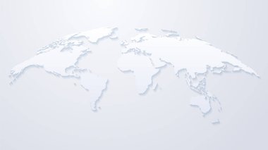 3D Dünya Harita Şablonu. 3D Wolrd Haritası Eğitim, Bilim, Web Sunumları Tasarımı. Gerçekçi Vektör İllüzyonu. Gerçekçi derinlik etkisi vektör illüstrasyonlu 3B dünya haritası.