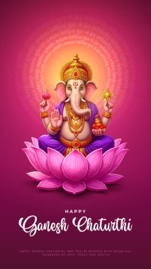 Ganesh Chaturthi hakkında Lord Ganpati. soyut vektör illüstrasyon tasarımı arka planı. Sanskritçe Tanrı Ganesh Mantra. Çeviri - Tanrım, kıvrımlı gövdesi olan, büyük gövdesi aura olan......