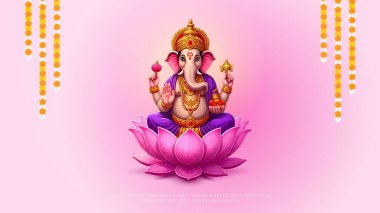 Ganesh Chaturthi hakkında Lord Ganpati. soyut vektör illüstrasyon tasarımı arka planı. Sanskritçe Tanrı Ganesh Mantra. Çeviri - Tanrım, kıvrımlı gövdesi olan, büyük gövdesi aura olan......