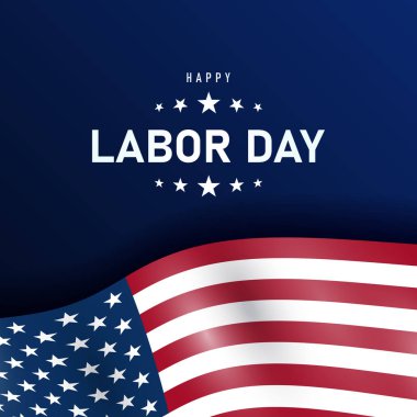 İşçi Bayramı bayrağınız kutlu olsun. ABD İşçi Bayramı için reklam pankartı. Gün doğumunda bulutlu bir gökyüzü olacak. Mutlu İşçi Bayramı: Amerikan bayrağı gururla dalgalanıyor, sıkı çalışmayı ve bağlılığı kutluyor.