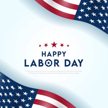 İşçi Bayramı bayrağınız kutlu olsun. ABD İşçi Bayramı için reklam pankartı. Gün doğumunda bulutlu bir gökyüzü olacak. Mutlu İşçi Bayramı: Amerikan bayrağı gururla dalgalanıyor, sıkı çalışmayı ve bağlılığı kutluyor.