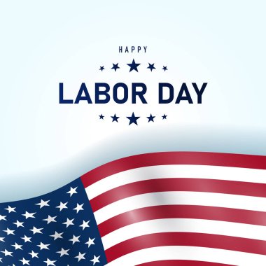 İşçi Bayramı bayrağınız kutlu olsun. ABD İşçi Bayramı için reklam pankartı. Gün doğumunda bulutlu bir gökyüzü olacak. Mutlu İşçi Bayramı: Amerikan bayrağı gururla dalgalanıyor, sıkı çalışmayı ve bağlılığı kutluyor.