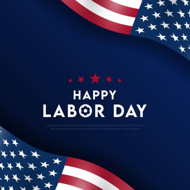 İşçi Bayramı bayrağınız kutlu olsun. ABD İşçi Bayramı için reklam pankartı. Gün doğumunda bulutlu bir gökyüzü olacak. Mutlu İşçi Bayramı: Amerikan bayrağı gururla dalgalanıyor, sıkı çalışmayı ve bağlılığı kutluyor.