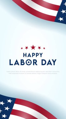 İşçi Bayramı bayrağınız kutlu olsun. ABD İşçi Bayramı için reklam pankartı. Gün doğumunda bulutlu bir gökyüzü olacak. Mutlu İşçi Bayramı: Amerikan bayrağı gururla dalgalanıyor, sıkı çalışmayı ve bağlılığı kutluyor.