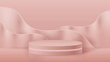 Soyut asgari sahne. Yumuşak malzeme tabanlı minimal podyum. Yumuşak podyum sahneleri ve kapakları yuvarlak ve kare şeklinde altın kaplamalı ürün sergi platformu. 