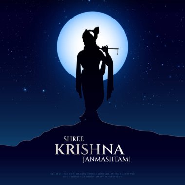 Renkli arkaplan silueti soyut vektör tasarımı ile mutlu Janmashtami. Krishna Janmashtami için resim Mutlu Janmashtami Lordu Krishna 
