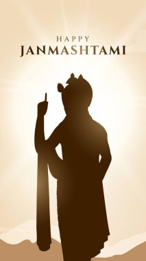 Renkli arkaplan silueti soyut vektör tasarımı ile mutlu Janmashtami. Krishna Janmashtami için resim Mutlu Janmashtami Lordu Krishna 