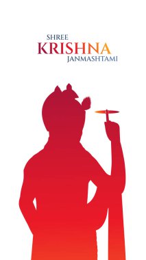 Renkli arkaplan silueti soyut vektör tasarımı ile mutlu Janmashtami. Krishna Janmashtami için resim Mutlu Janmashtami Lordu Krishna 