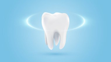 3D gerçekçi vektör sağlıklı parlayan diş. Diş bakımı, koruma ve beyazlatma. Diş bakımı, diş bakımı. Diş hizmetleri.