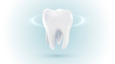 3D gerçekçi vektör sağlıklı parlayan diş. Diş bakımı, koruma ve beyazlatma. Diş bakımı, diş bakımı. Diş hizmetleri.