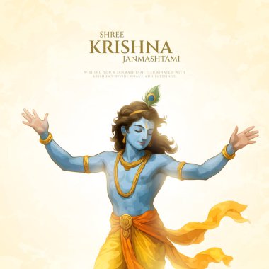 Renkli soyut arka plan vektör tasarımı ile mutlu Janmashtami. Krishna Janmashtami için illüstrasyon. Mutlu Janmashtami gerçekçi Lord Krishna vektörü.