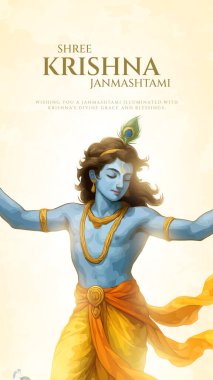 Renkli soyut arka plan vektör tasarımı ile mutlu Janmashtami. Krishna Janmashtami için illüstrasyon. Mutlu Janmashtami gerçekçi Lord Krishna vektörü.