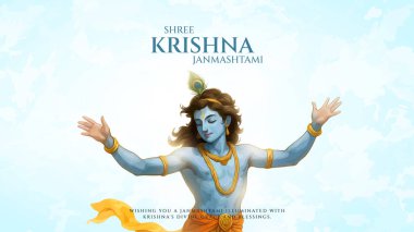 Renkli soyut arka plan vektör tasarımı ile mutlu Janmashtami. Krishna Janmashtami için illüstrasyon. Mutlu Janmashtami gerçekçi Lord Krishna vektörü.