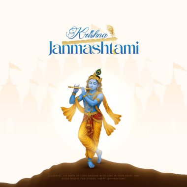 Renkli soyut arka plan vektör tasarımı ile mutlu Janmashtami. Krishna Janmashtami için illüstrasyon. Mutlu Janmashtami gerçekçi Lord Krishna vektörü.