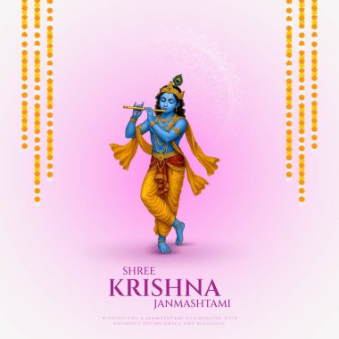 Renkli soyut arka plan vektör tasarımı ile mutlu Janmashtami. Krishna Janmashtami için illüstrasyon. Mutlu Janmashtami gerçekçi Lord Krishna vektörü.