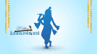 Renkli soyut arka plan vektör tasarımı ile mutlu Janmashtami. Krishna Janmashtami için illüstrasyon. Mutlu Janmashtami gerçekçi Lord Krishna vektörü.