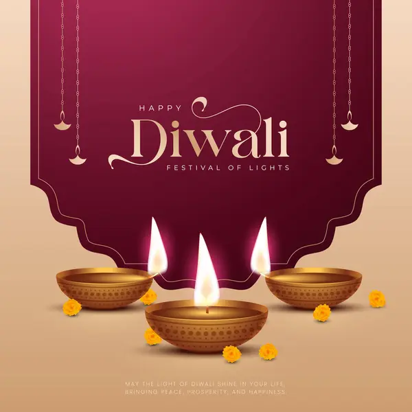 Mutlu bayramlar. Dekoratif diya lambasıyla renkli poster tasarımı festivali. Vektör çizimi. Hint ışık festivali Mutlu Diwali, tatil geçmişi, Diwali kutlaması.
