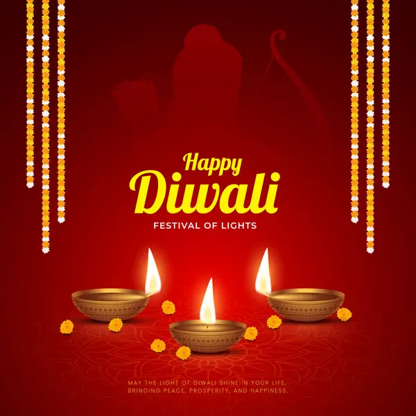 Mutlu bayramlar. Dekoratif diya lambasıyla renkli poster tasarımı festivali. Vektör çizimi. Hint ışık festivali Mutlu Diwali, tatil geçmişi, Diwali kutlaması.