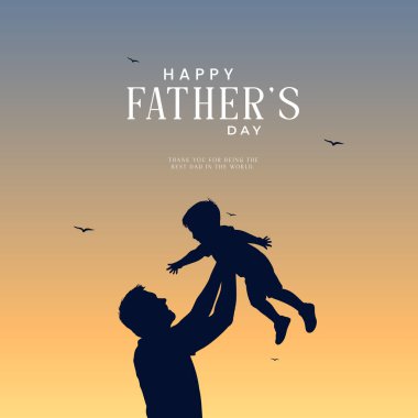 Babalar ve çocukların siluetleriyle Babalar Günün kutlu olsun. Üzerinde Babalar Günü 'nden güzel bir mesaj olan vektör tebrik kartı. Babalar günün kutlu olsun..