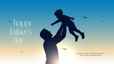 Babalar ve çocukların siluetleriyle Babalar Günün kutlu olsun. Üzerinde Babalar Günü 'nden güzel bir mesaj olan vektör tebrik kartı. Babalar günün kutlu olsun..