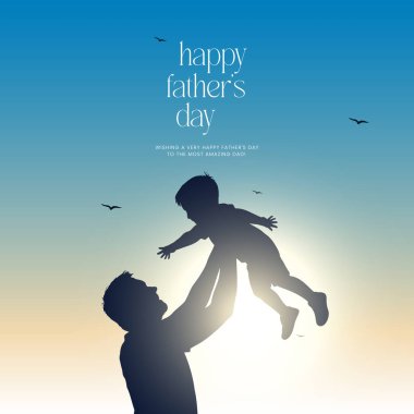 Babalar ve çocukların siluetleriyle Babalar Günün kutlu olsun. Üzerinde Babalar Günü 'nden güzel bir mesaj olan vektör tebrik kartı. Babalar günün kutlu olsun..