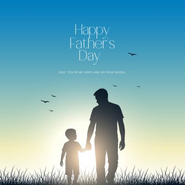 Babalar ve çocukların siluetleriyle Babalar Günün kutlu olsun. Üzerinde Babalar Günü 'nden güzel bir mesaj olan vektör tebrik kartı. Babalar günün kutlu olsun..