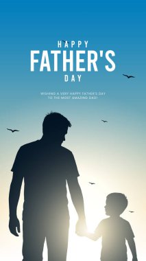 Babalar ve çocukların siluetleriyle Babalar Günün kutlu olsun. Üzerinde Babalar Günü 'nden güzel bir mesaj olan vektör tebrik kartı. Babalar günün kutlu olsun..