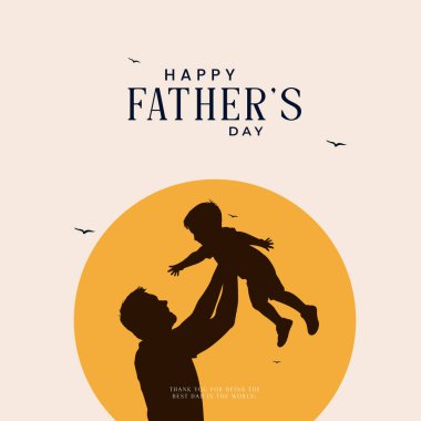 Babalar ve çocukların siluetleriyle Babalar Günün kutlu olsun. Üzerinde Babalar Günü 'nden güzel bir mesaj olan vektör tebrik kartı. Babalar günün kutlu olsun..