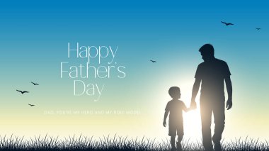 Babalar ve çocukların siluetleriyle Babalar Günün kutlu olsun. Üzerinde Babalar Günü 'nden güzel bir mesaj olan vektör tebrik kartı. Babalar günün kutlu olsun..