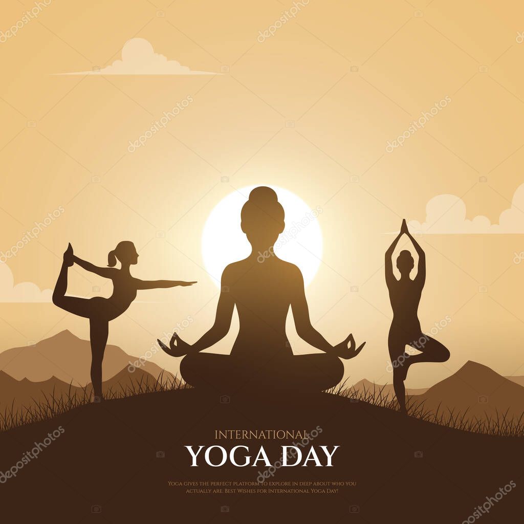 International yoga day. yoga body posture. Woman practicing yoga. vector illustration design. 21 june International yoga day vector poster