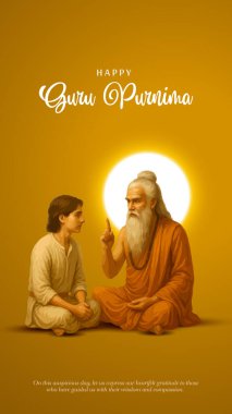 Mutlu guru Purnima gurusu ve Shishya öğretmeni. Tanrı soyut Vektör İllüstrasyon Tasarımı. Guru Purnima 'nın Onur Günü için yaratıcı vektör illüstrasyonu. 