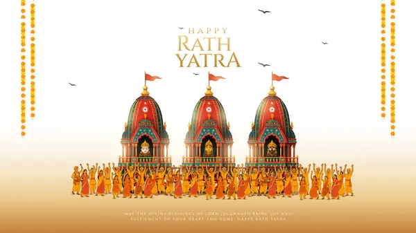 Lord Jagannath, Balabhadra ve Subhadra 'dan Ratha Yatra insanlarla birlikte At Arabası' nda. Yeni soyut vektör çizimi. Rath Yatra Lord Jagannath festivali Tatil geçmişi.