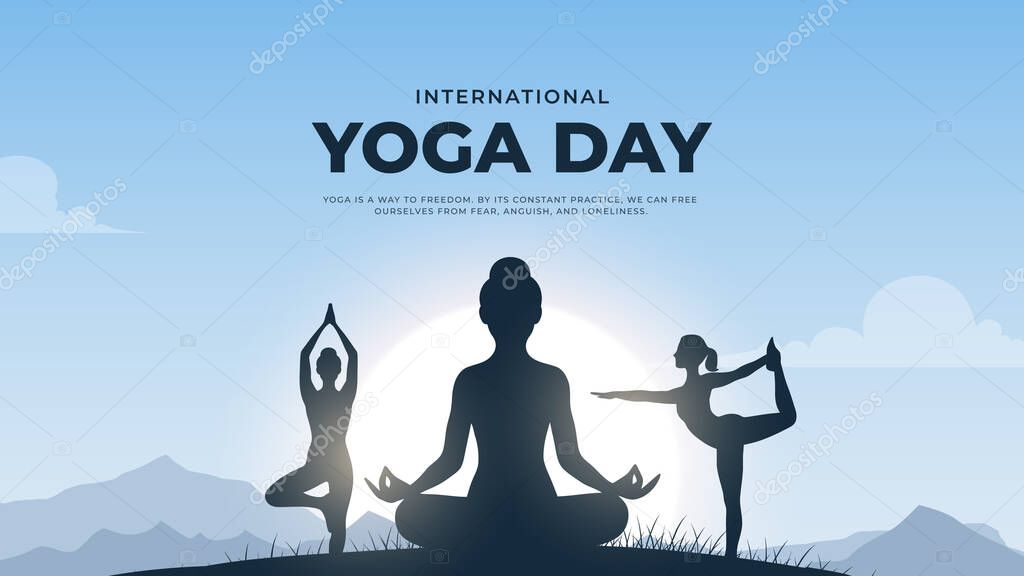 International yoga day. yoga body posture. Woman practicing yoga. vector illustration design. 21 june International yoga day vector poster