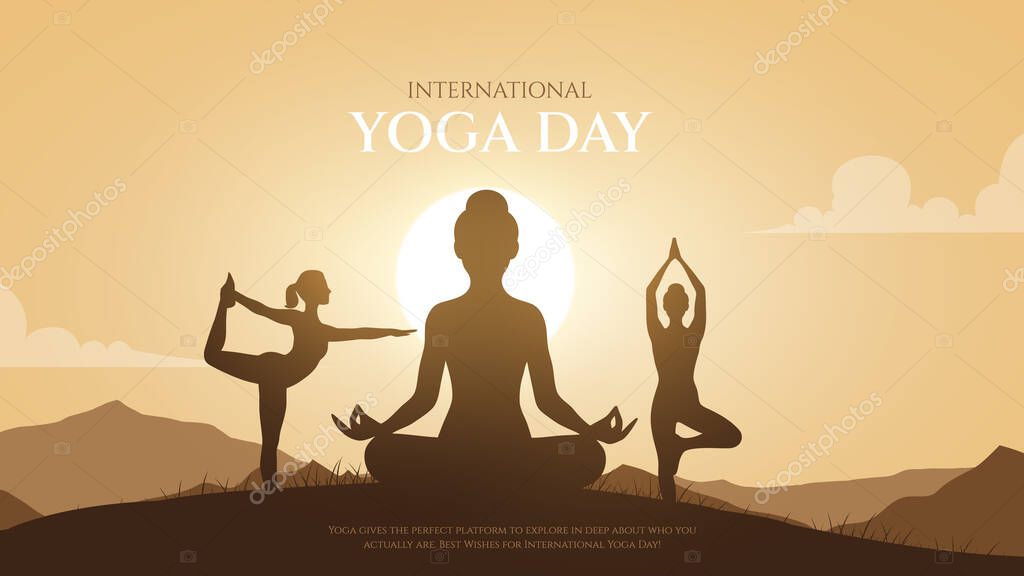 International yoga day. yoga body posture. Woman practicing yoga. vector illustration design. 21 june International yoga day vector poster