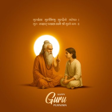 Mutlu guru Purnima gurusu ve Shishya öğretmeni. Tanrı soyut Vektör İllüstrasyon Tasarımı. Guru Purnima 'nın Onur Günü için yaratıcı vektör illüstrasyonu.