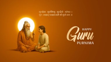 Mutlu guru Purnima gurusu ve Shishya öğretmeni. Tanrı soyut Vektör İllüstrasyon Tasarımı. Guru Purnima 'nın Onur Günü için yaratıcı vektör illüstrasyonu.