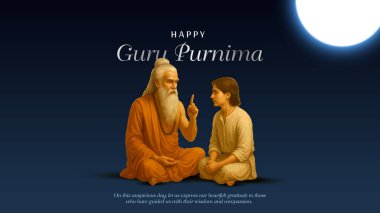 Mutlu guru Purnima gurusu ve Shishya öğretmeni. Tanrı soyut Vektör İllüstrasyon Tasarımı. Guru Purnima 'nın Onur Günü için yaratıcı vektör illüstrasyonu.