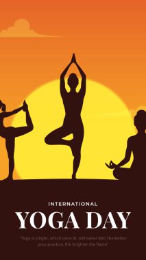 Uluslararası yoga günü. yoga vücut duruşu. Yoga yapan bir kadın. Vektör çizimi. 21 Haziran Uluslararası yoga günü vektör posteri